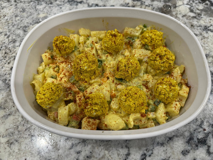 Plant-based Potato Salad with "Egg Yolk" Crumbles
